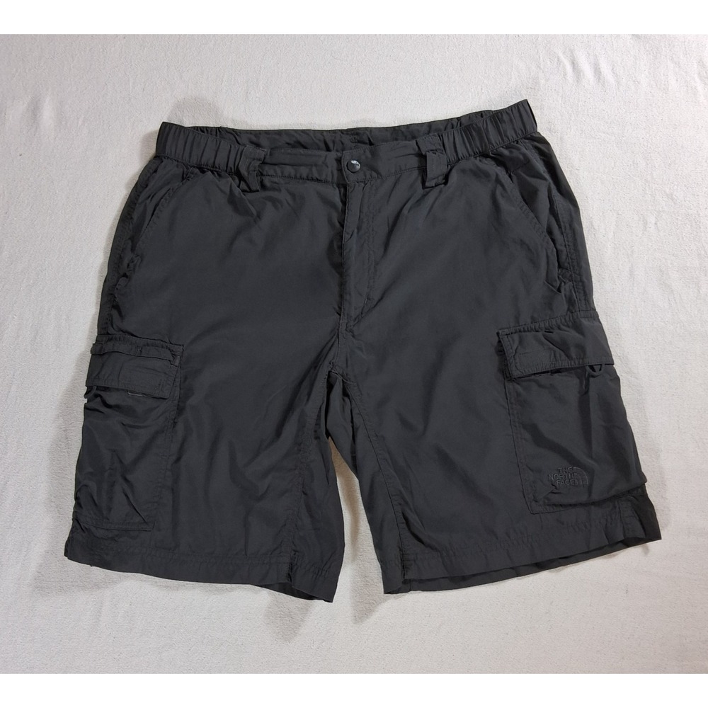 North Face Men's Cargo Shorts Gray L Nylon Relaxed Fit Outdoor Zip Pockets W35